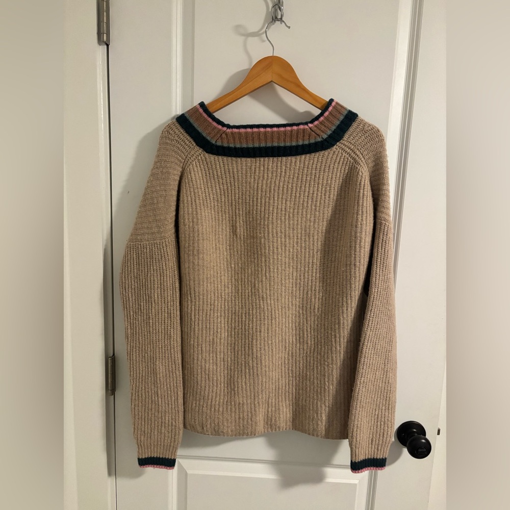 MADEWELL Tipped Forrest V-Neck Sweater Heather Birch Wool Knit Size Medium - Picture 9 of 9